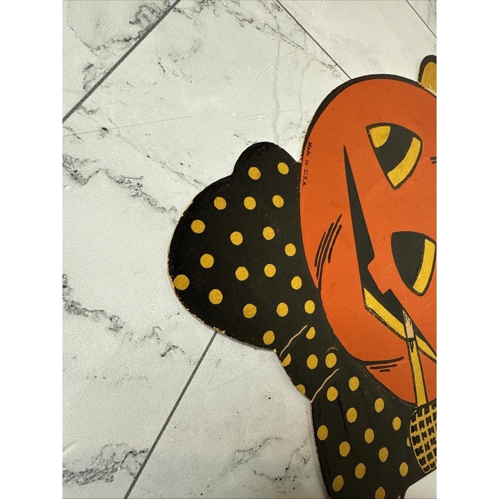 Vintage Diecut PUMPKIN HEAD Cob Pipe Hanging HALLOWEEN DECORATION LUHRS - Picture 3 of 8